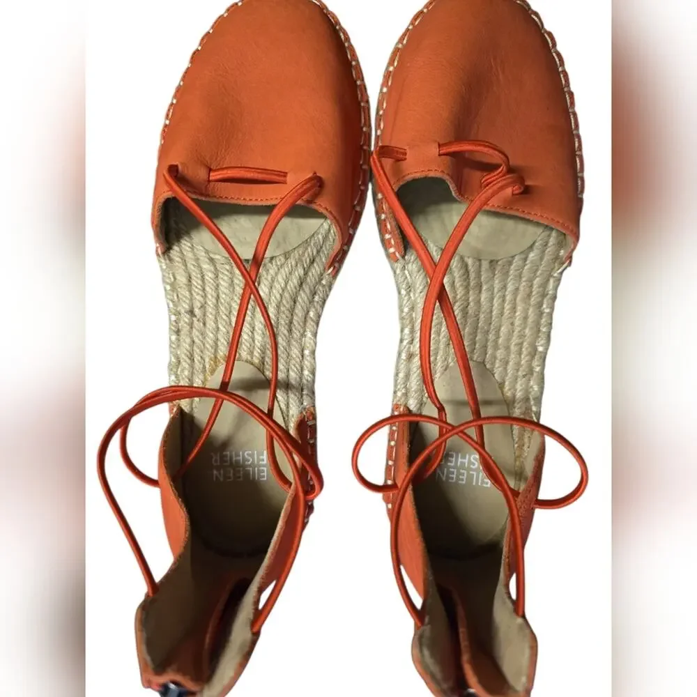 Eileen Fisher Orange Leather Espadrille Flats